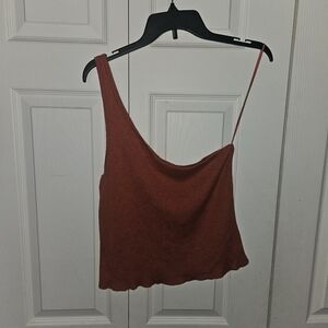 American Eagle Outfitters One-Shoulder Ribbed Camisole in Rust